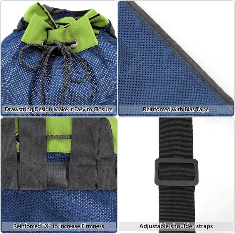 BeeGreen Gym Bags for Men Women Mesh Drawstring Backpack for Swim Sports Workout Gear Gifts for Swimmers Beach Pool Wrestling Backpack Cinch Bag With 3 Pockets Green Blue - Image 5